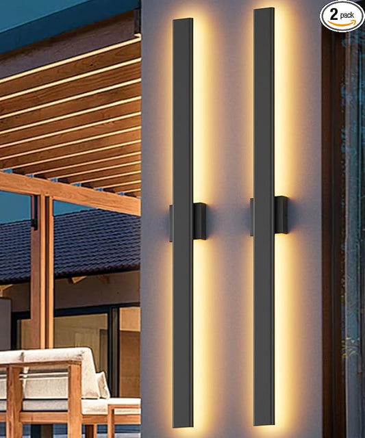 Aipsun 2 Packs Outdoor Wall Sconce, 3000K 4000K 6000K, 56.3in Modern Black Exterior Light, Long LED Linear Wall Light Outside Lighting for Entrance, Hallway, Garage, Porch(3CCT)