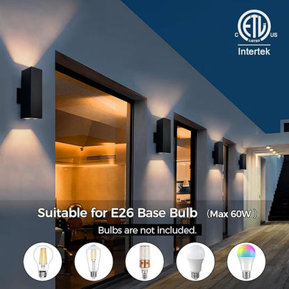 Cerdeco 2 Pack Aluminum Modern Outdoor Wall Light, 13" Exterior Up Down Light Fixtures,Black Front Door Wall Lighting with E26 Sockets [ETL Listed]
