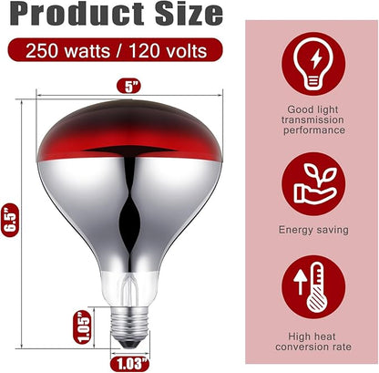 VIHOSE 12 Pack 250 Watt Heat Lamp 120v R40 Heat Lamp Bulbs Glass Incandescent Light Bulbs Incandescent Heating Lightbulbs for Reptiles Chicks Food Puppies Bathroom, Use E26 Base (Red)