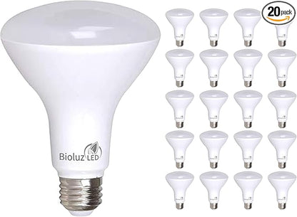 Bioluz LED 20 Pack BR30 LED Bulbs, Indoor Flood Lights 90+ CRI 75W Equivalent uses 9.5W 2700K Warm White 850 Lumens, E26 Base Dimmable Instant On Interior Home UL Listed FCC RoAS Title 20 Certified