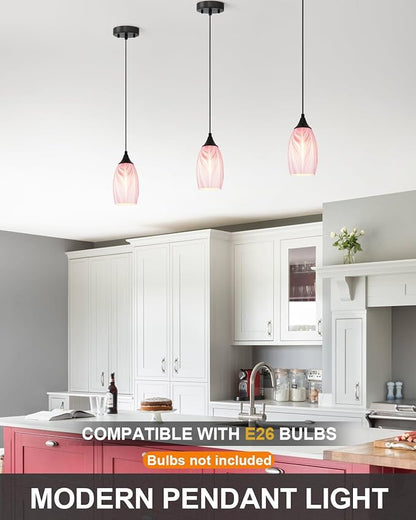 ANYLOVE Vintage Art Pendant Gold-Pink Stripe Lighting,1-Pack Hand Glass Hanging Light Fixture,Adjustable Cord for Kitchen,Hallway,Dining Room