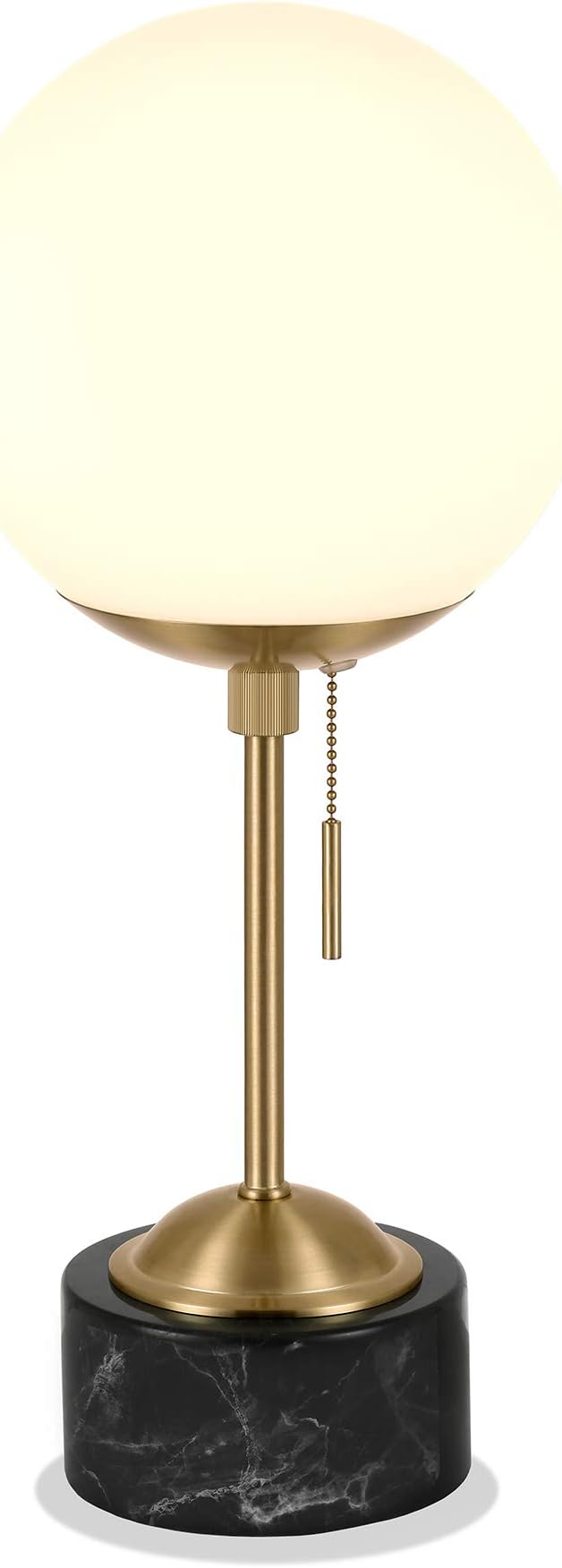 Reagan 17.75" Tall Table Lamp with Glass Shade in Brass/ Black Marble/White Milk