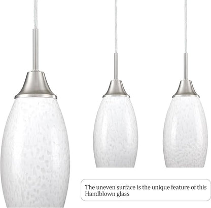 Mini Glass Pendant Light 4.72" with Handblown Milk White Marble Art Glass Hanging Light 3-Pack Oval Ceiling Hanging Light Fixture for Dining Room Kitchen Island Cafe Foyer Hallway