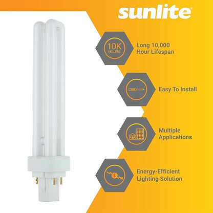 Sunlite PLD13/E/SP27K Compact Fluorescent PLD 4-Pin Double U-Shaped Twin Tube, 13 Watts, 120 Volts, 780 Lumens, 2700K Soft White, 4-Pin G24q1 Base, 10 Pack