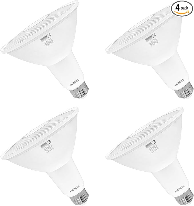 LUXRITE PAR38 LED Flood Light Bulb, 90W Equivalent, 5 Color Selectable 2700K-5000K, 1200 Lumens, 13W, Dimmable LED Spotlight Bulb, Damp Rated, ETL Listed, E26 Base - Indoor Outdoor (4 Pack)