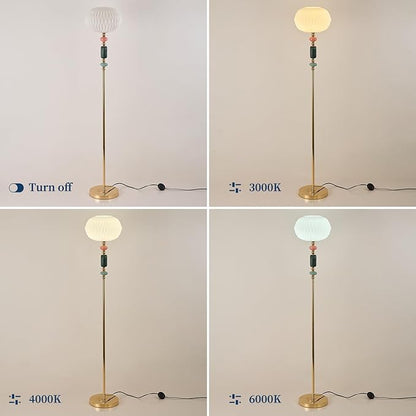 Floor Standing Tall Lamp Milk Glass Floor Lamp with Plug Switch Button for Living Room Bedroom Home Office