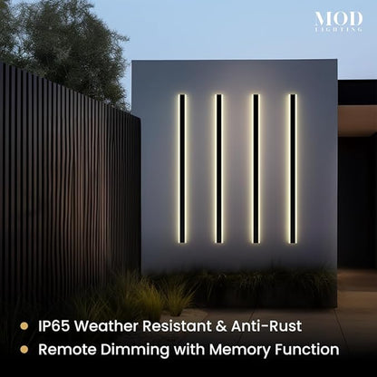 𝗠𝗢𝗗 𝗟𝗜𝗚𝗛𝗧𝗜𝗡𝗚 Haylen | Waterproof Outdoor Wall Light, LED Dimmable with Remote 3000K-6000K, Long Outdoor Porch Lights, Wired Lighting Fixture, Patio Exterior Wall Sconce, 1-Pack (Black, 59")