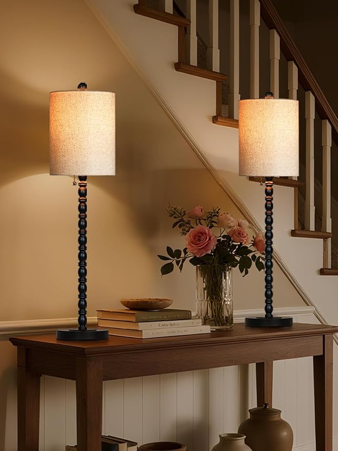 Buffet Lamps, Table Lamps Set of 2-30" H Tall with Sturdy Metal Bases & Textured Linen Shades - UL Certified, Ideal for Creating a Cozy Vibe in Living Rooms, Dining Rooms & Entryways (Matte Black)