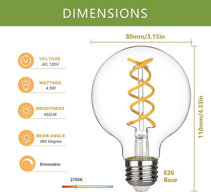 G25 LED Globe Edison Light Bulb,Vintage Dimmable LED Filament Light Bulb E26, 6W Equivalent to 60W,Neutral White 4000K, G25 Glass Edison Style for Bathroom Makeup Mirror 6 Pack