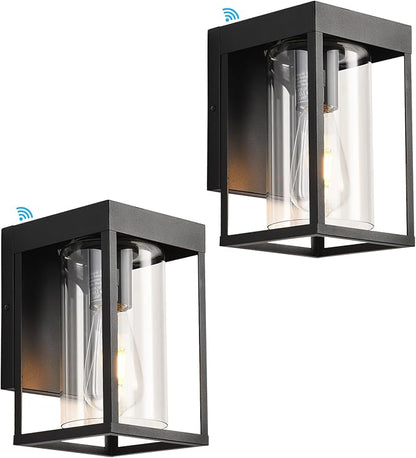 Outdoor Wall Lantern, Dusk to Dawn Outdoor Wall Sconce, 2-Pack Exterior Wall Light, Black Front Porch Light with Clear Glass, Small Waterproof Exterior Light Fixture for House, Patio, Garage