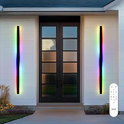 𝗠𝗢𝗗 𝗟𝗜𝗚𝗛𝗧𝗜𝗡𝗚 Haylen RGB | Waterproof Outdoor Wall Lights, Dimmable with Remote, 7 Colors and 358 Light Effects, Long Wall Sconce, Modern Linear Exterior Light Fixture, 1-Pack (RGB | 59")