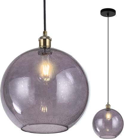 Grey Glass Pendant Lights Kitchen Island Lighting Globe Pendant Light Fixtures Modern Kitchen Island Lighting for Dining Room Bedroom -9.8inch
