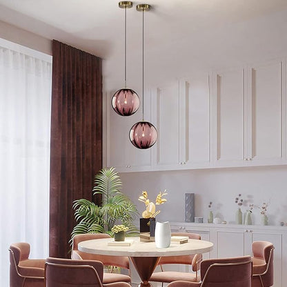 KCO Lighting Modern Large Globe Pendant Light - Vintage Gold Single Pendant - Round Glass - Industrial Kitchen Island & Dining Room Light Fixture (Burgundy-9.8')