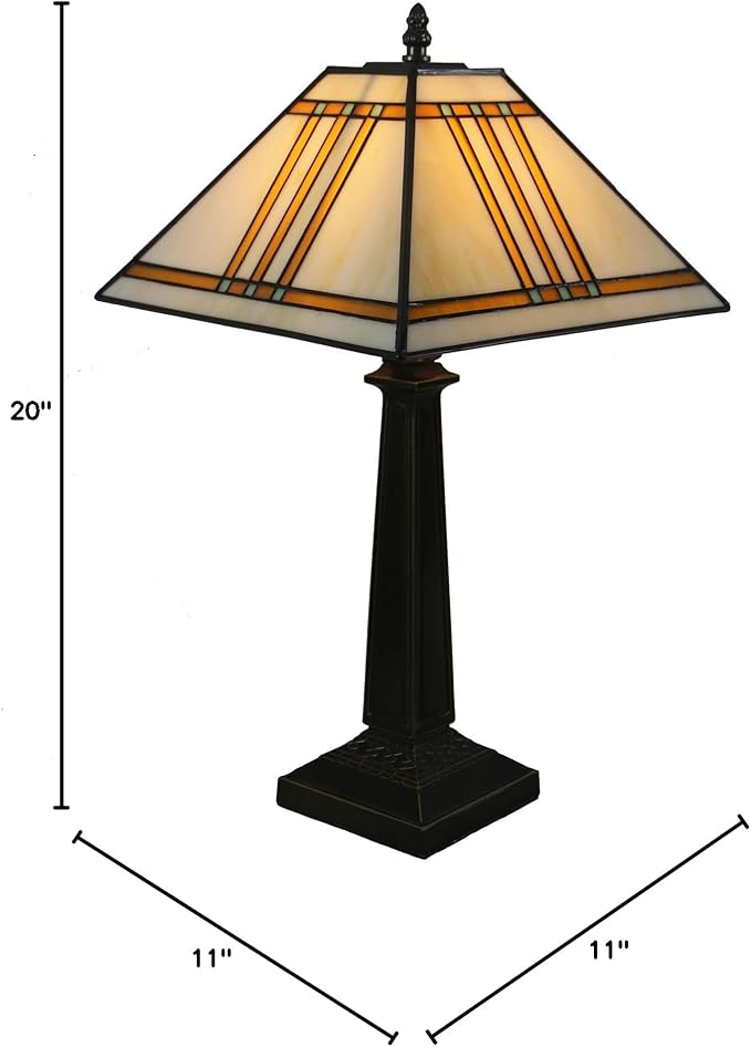 Bieye L10345 Mission Tiffany Style Stained Glass Table Lamp with 11-inches Wide Lampshade, 20-inch Tall