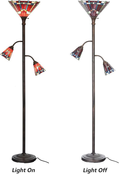 Bieye L10835 Mission Tiffany Style Stained Glass Floor Lamp for Reading Working Decorating, 3-Lights, 70 inches Tall