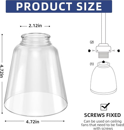 4 Pack Clear Glass Shade Replacements, Bell Shaped Glass Shade Covers, 4.72"High, 4.72"Diameter,2.12 "Fitter, High Transmittance Trapezoidal Lampshade