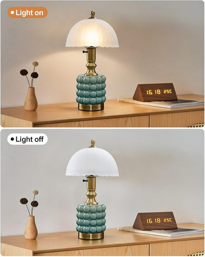 Vintage Lamp for Bedroom,Unique Lamps Cracked Ceramic lamp,UL Rotary Switch Control Glass lamp Shade,Small Table lamp for Living Room Decor Kitchen Lighting (Blue +Glass)