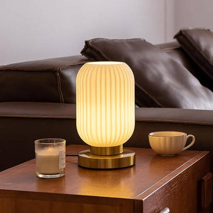 Bedside Table Lamp with Glass Shade, Small Nightlight Lamp Elegant Milky White Glass Nightstand Lamp Modern Desk Lamp with Plug-in Style for Bedroom Living Room Tabletop Dia5.9"x H9.8"