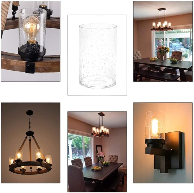 2 Pack Clear Seeded Glass Shade, Cylinder Light Fixture Replacement Globe or Cover with 1-5/8-Inch Fitter for Chandelier Wall Sconce Pendant Light, G0004