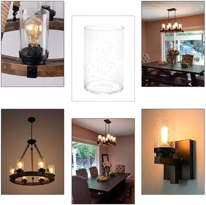 2 Pack Clear Seeded Glass Shade, Cylinder Light Fixture Replacement Globe or Cover with 1-5/8-Inch Fitter for Chandelier Wall Sconce Pendant Light, G0004