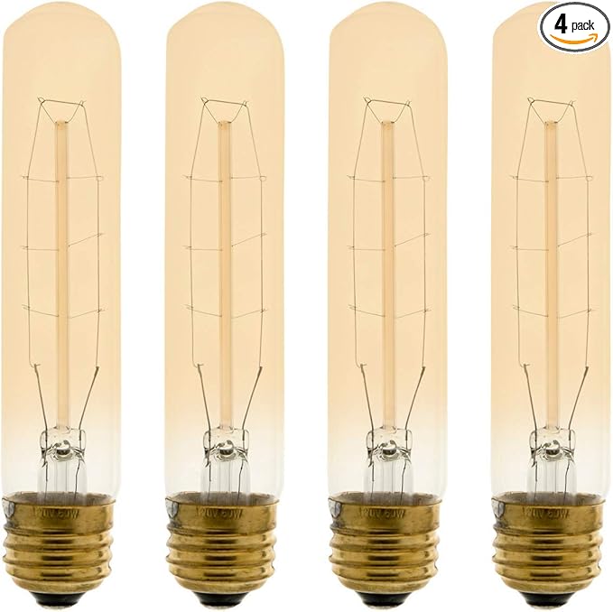 Xtricity T9 Vintage Incandescent Amber Filament Bulb, Radio Tube, Edison Style, 60W, 200 Lumens, E26 Medium Base, Dimmable (4 Pack)