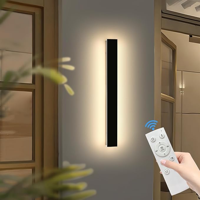 47inch Modern Outdoor Wall Light, LED 3000K-6000K Dimmable Long Exterior Lighting, IP65 Waterproof, Minimalist Garage Sconce Light Fixture for House Hallway Patios with Remote Control