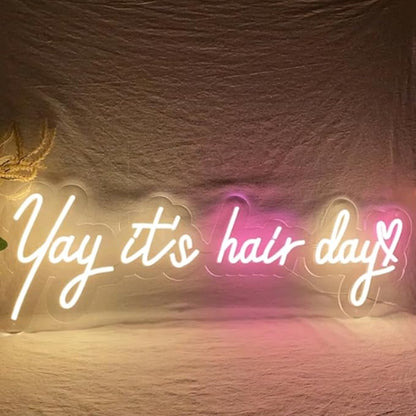 Yay It's Hair Day Heart Custom Hair Salon LED Neon Sign Night Light Wall Barber Shop Beauty Room Studio Sign Decor Wedding Decoration Size:20inch