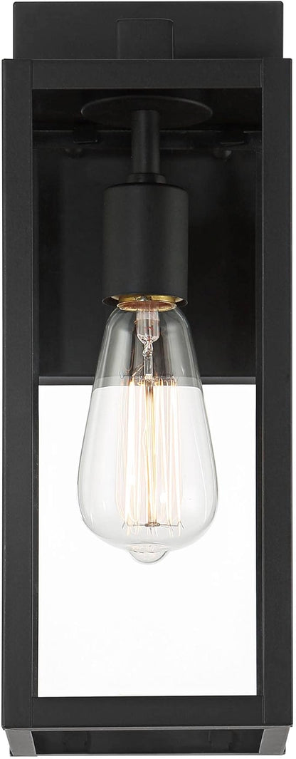 John Timberland Titan Modern Industrial Outdoor Wall Lights Fixtures Set of 2 Mystic Black Metal Damp Rated 14" Clear Glass Exterior House Porch Patio Outside Deck Garage Yard Front Door Home