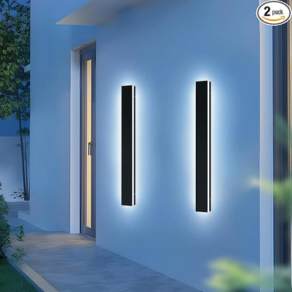 Upgrade Widened 2 Pack Outdoor Modern LED Wall Light, 47.2inch Long Black Wall Sconces, 3 Color 3000K/4500K/6000K, IP65 Waterproof, 42W, Exterior Lighting Fixture for House, Fence, Yard, Patio