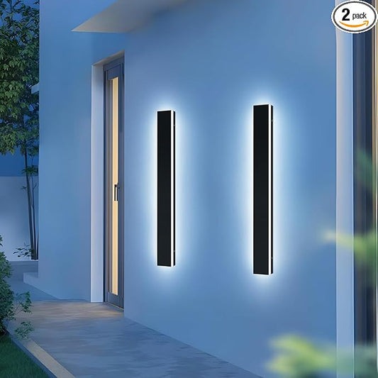 Upgrade Widened 2 Pack Outdoor Modern LED Wall Light, 47.2inch Long Black Wall Sconces, 3 Color 3000K/4500K/6000K, IP65 Waterproof, 42W, Exterior Lighting Fixture for House, Fence, Yard, Patio