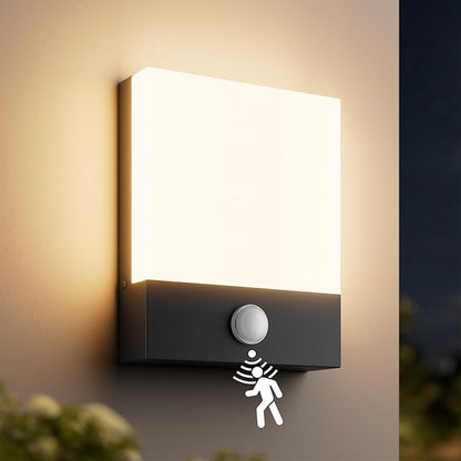 Aoceeley Modern Outdoor Led Wall Light with Motion Sensor,24W 3000K Porch & Patio Light,Exterior Hardwired Wall Light Fixtures,IP65 Waterproof Square Wall Lamp for Garage, Front Door(Black,1-Pack)