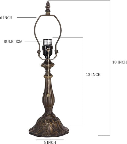 Table Lamp Base Replacement Only, Wide 6 Height 18 Inch, Fit for 8, 10, 12 Inch Tiffany Style Stained Glass Lampshade, Dark Bronze Finish,Resin, Push Switch On Cord