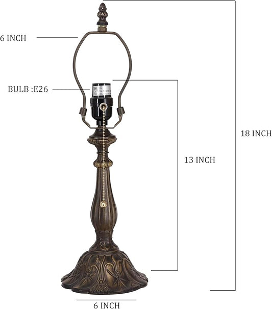 Table Lamp Base Replacement Only, Wide 6 Height 18 Inch, Fit for 8, 10, 12 Inch Tiffany Style Stained Glass Lampshade, Dark Bronze Finish,Resin, Push Switch On Cord