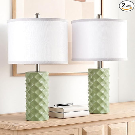 Vitality Green & Star Diamond Ceramic Table Lamps (Set of 2) - 23" Luxe Modern Bedside Lamps for Nightstand,bedrooms, Living Rooms, or entryways & Rotary Switch,No Bulbs