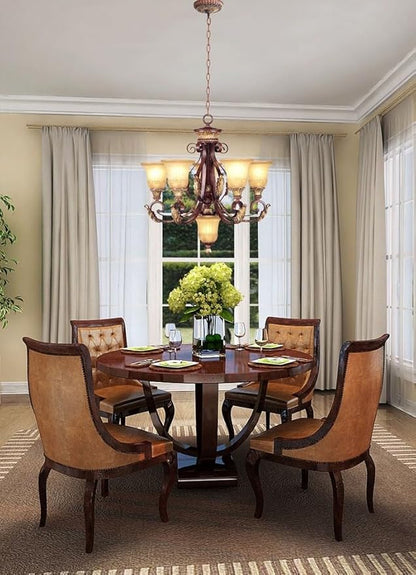 Livex Lighting 8575-63 Villa Verona 5 Light Verona Bronze Finish Chandelier with Aged Gold Leaf Accents and Rustic Art Glass