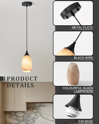ANYLOVE Vintage Art Brown Stripe Pendant Lighting,1-Pack Hand Glass Hanging Light Fixture,Adjustable Cord for Kitchen,Hallway,Dining Room