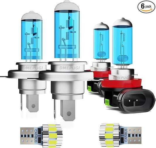 Compatible With Mazda 2 2011-2019, 9003 High Low Beam + H11 Fog Lights Halogen Light Bulb + License Plate Lights,Bright Halogen Replacement Headlight Bulbs,Plug N Play,Pack of 6