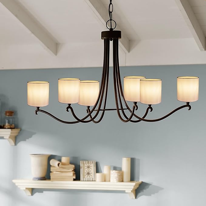 Chandelier Lamp Shades, Small Lamp Shades Clip-on Bulbs Only for Candelabra Bulbs, White Chandelier Shades 6 Pcs, Mini Lampshades for Chandeliers 5.1" X 5.1" X 5.3, Home Decor Fabric Linen Lampshade