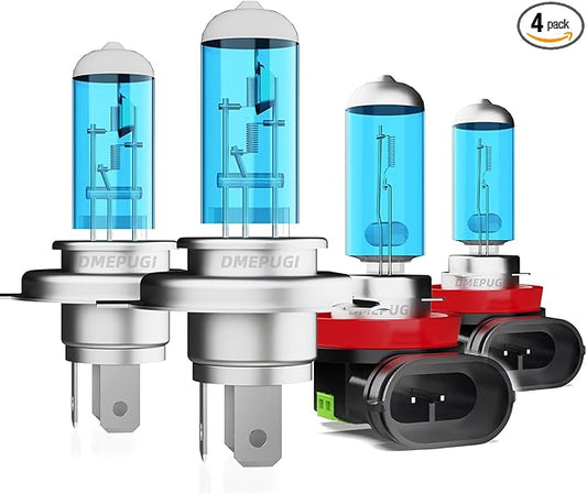 Compatible With Mazda 2 2011-2019, 9003 High Low Beam + H11 Fog Lights Halogen Light Bulb Combo,Bright Halogen Replacement Headlight Bulbs,Plug N Play, Pack of 4
