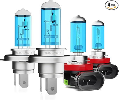 Headlight Bulbs Compatible With Toyota Highlander 2008-2010 halogen lights, 9003/H4 High/Low Beam + H11 Fog Light Bulbs, 4 Pack
