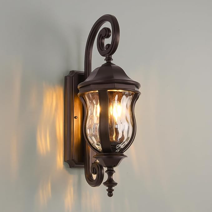 Outdoor Wall Sconces, Brown Outdoor Porch Lights, 22.8" H Large Exterior Wall Lanterns, Waterproof Exterior Lighting Fixtures with Water Glass for Patio Garage Doorway