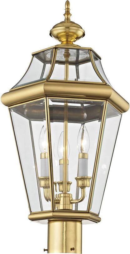 Livex Lighting 2364-02 Outdoor Post with Clear Beveled Glass Shades, Polished Brass