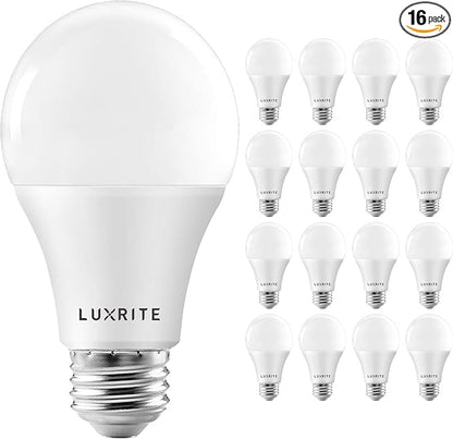 LUXRITE A19 LED Light Bulbs 100 Watt Equivalent Dimmable, 2700K Warm White, 1600 Lumens, Enclosed Fixture Rated, Standard LED Bulbs 15W, Energy Star, E26 Medium Base - Indoor and Outdoor (16 Pack)