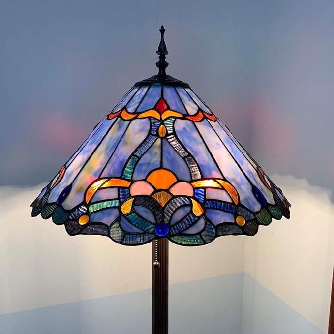 Bieye L10687 Baroque Tiffany Style Stained Glass Floor Lamp for Living Room Home Decoration, 3-Lights, 18" W x 63" H