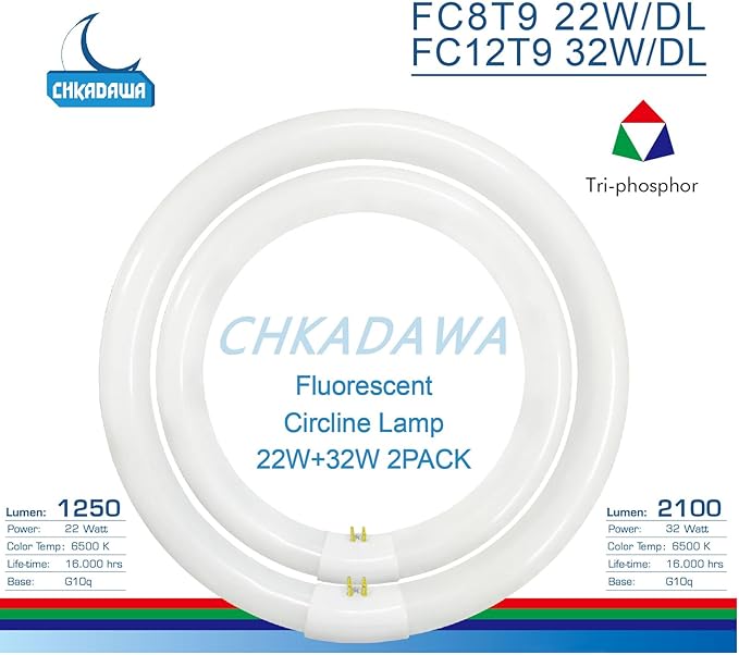 FC8T9 22W and FC12T9 32W Daylight Set , Round Fluorescent Bulb 8 inch T9 22 Watts & Circular Light Bulbs 12 inch 32 Watts kit, Circline Kitchen and Bath Fluorescent Lamp, CRI 80, DL 6500K, G10q Prong