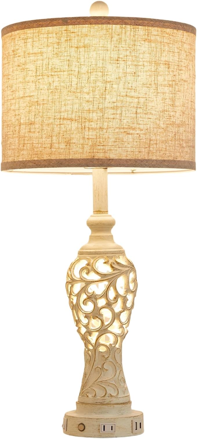 26" Single Farmhouse Table Lamp - 2 USB A+C 3-Way Dimmable Touch Lamps with Nightlight for Living Room Bedroom Lamp Bedside Nightstand Lamps