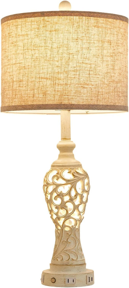 26" Single Farmhouse Table Lamp - 2 USB A+C 3-Way Dimmable Touch Lamps with Nightlight for Living Room Bedroom Lamp Bedside Nightstand Lamps