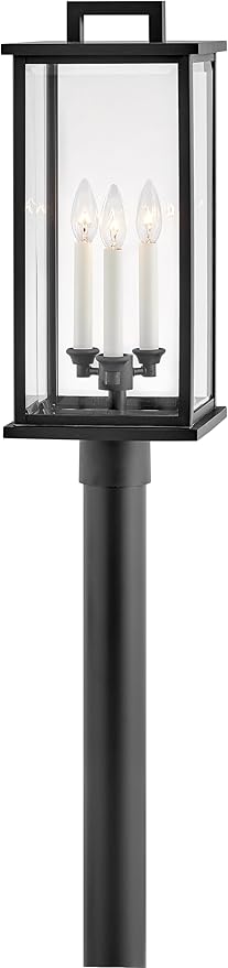 Hinkley Weymouth Large Post Top or Pier Mount Outdoor Lantern - Estate Series, 3-Light, Aluminum, Candle Sleeves, Rectangular, Clear Beveled Glass - Black Finish