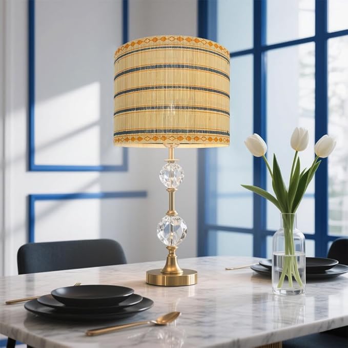 Modern Translucent Barrel bamboo lamp shade Art decorative with Colorful Minimalist geometric style ideal for living room bederoom Table Floor Lamp easy assemble size 11.8x9Inch (Colorful Geometric A)
