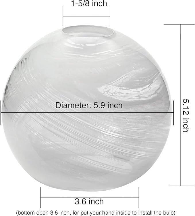 2 Pack Alabaster White Glass Globe Shade Replacement Globe & Cover for Lighting Fixture, 5.9" Diameter, 1-5/8 inch Fitter
